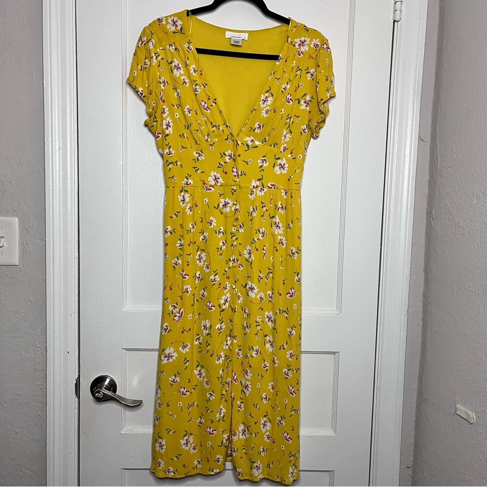 Midi Yellow Buttondown Floral Dress